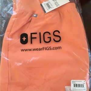 Figs Coral-Orange Scrub Pants with Black Logo